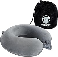 Makimoo Memory Foam Travel Neck Pillow - Adjustable Dual-Side Comfort for Airplane, Car & Recliner Support, Grey