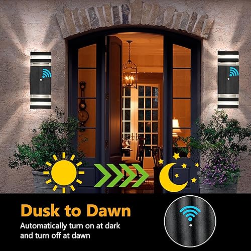 Miniatura 3 de tewei Paquete de 6 lámparas para exteriores del atardecer al amanecer, modernas luces negras para exteriores para casa, 2 capas arriba y abajo,