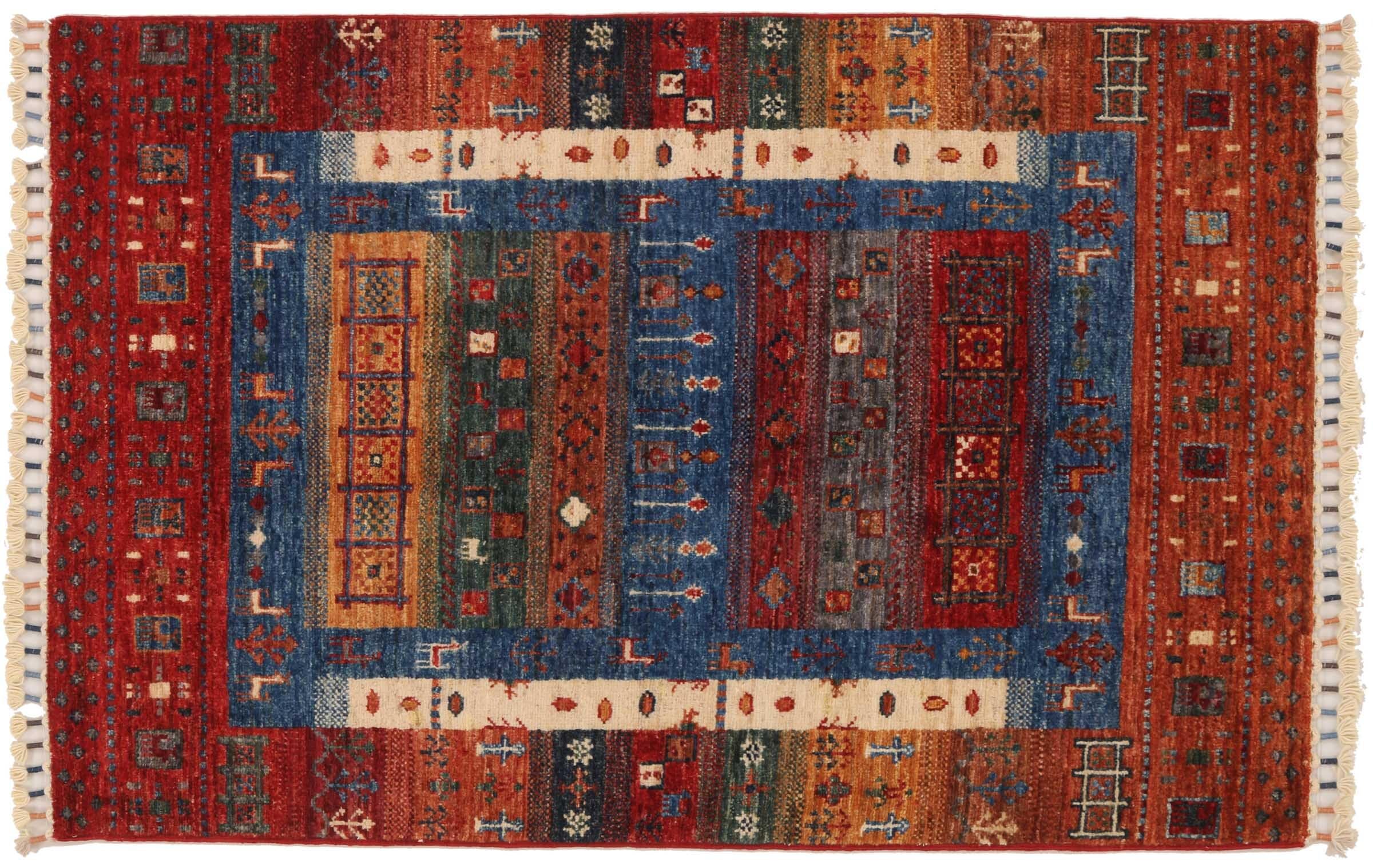 Tapis noué à la main Modern-Gabbeh bleu 80x120 style floral oriental d'exception