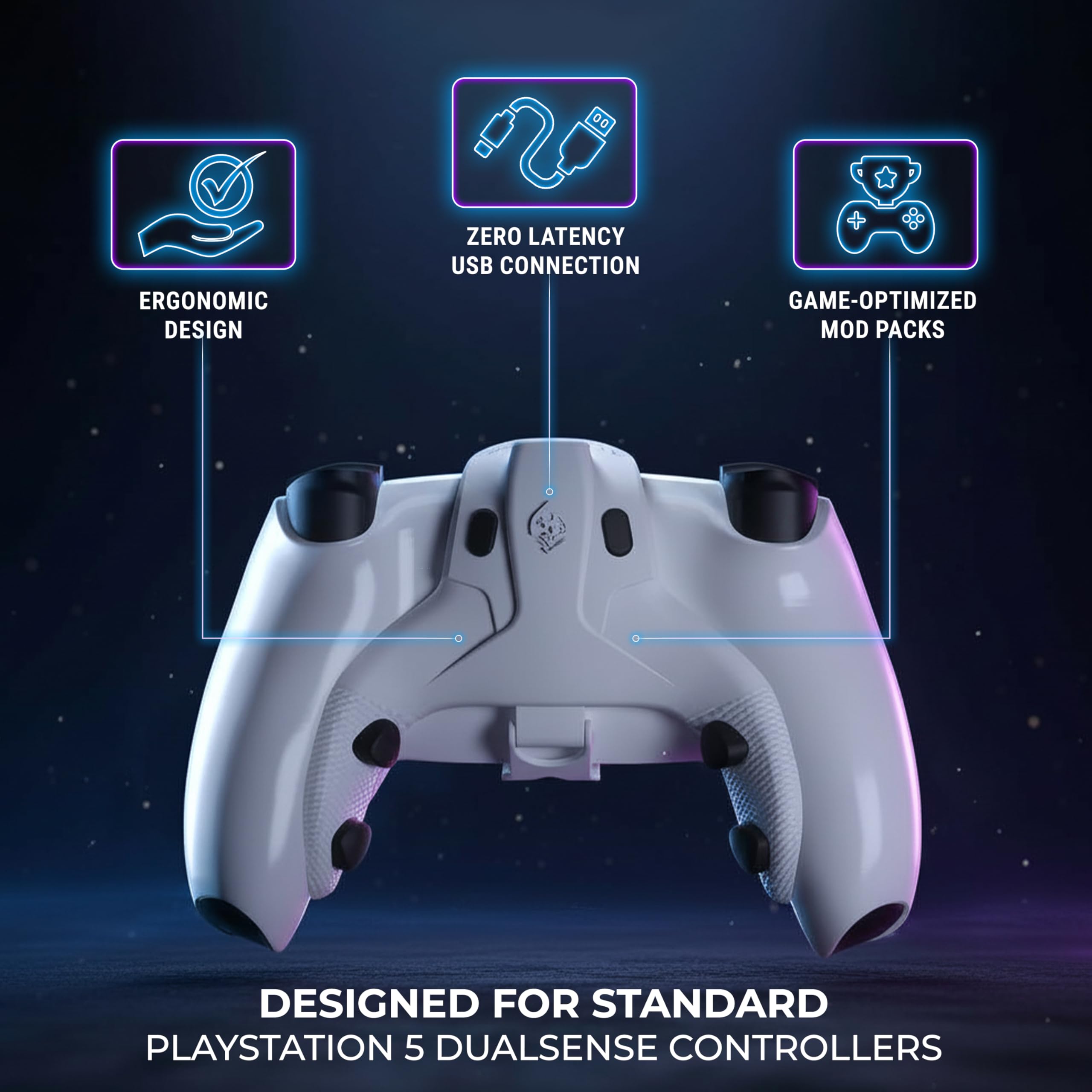 Collective Minds Strike Pack Horizon Vista for PS5 DualSense & PC | 4 Back Buttons | App-Controlled MOD Pack, Gamepacks & Macros | Wired USB Adapter for Lag-Free Gaming (No Controller) — view 2