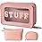 Y1tvei Makeup Bag for Women, STUFF Clear Cosmetic Bags Travel Toiletry Bag, Heavy Duty Makeup Organizer, Cute Makeup Case Bag Accessories with Clear Windows & Gold Zippers(Pink)