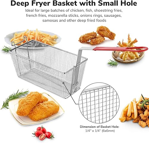 Vista 33 de WeChef - Cesta comercial para freidora de 8.8 libras, gran capacidad, 13 x 12 x 5 pulgadas, cesta de freidora de construcción resistente con mango