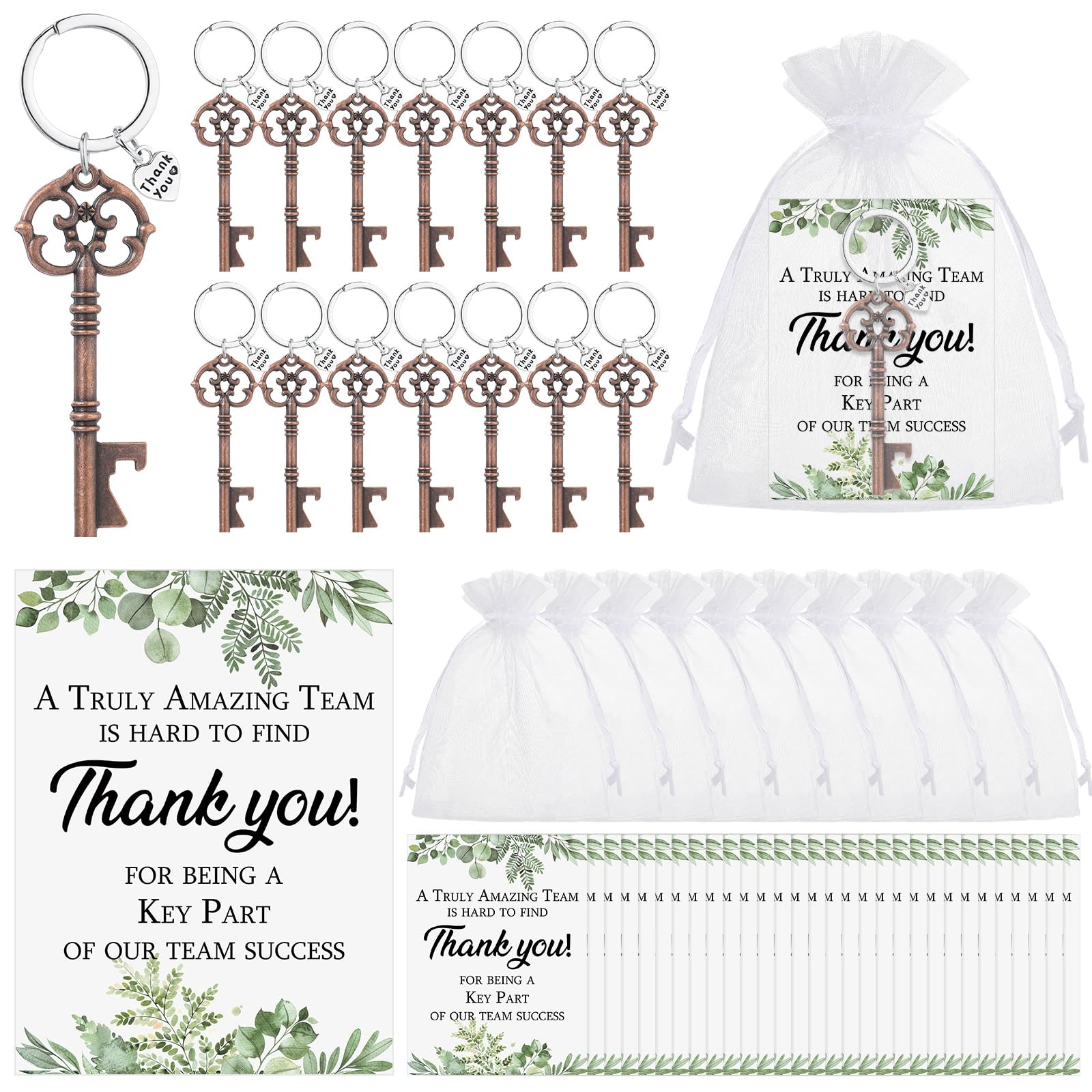 Sasylvia 150 Pcs 50 Set Team Gifts Bulk Skeleton Key Bottle Opener Keychain Thank You Appreciation Gift for Teachers Employee