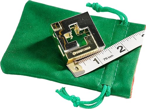 Miniatura 3 de Cross Hanayama Puzzle, nivel 3, con terciopelo verde, bolsa de satén rojo con cordón, paquete