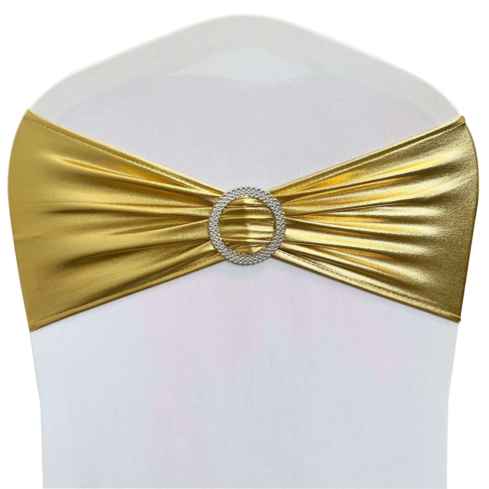 Spandex Chair Sashes Bands, Metallic Gold, 30PCS