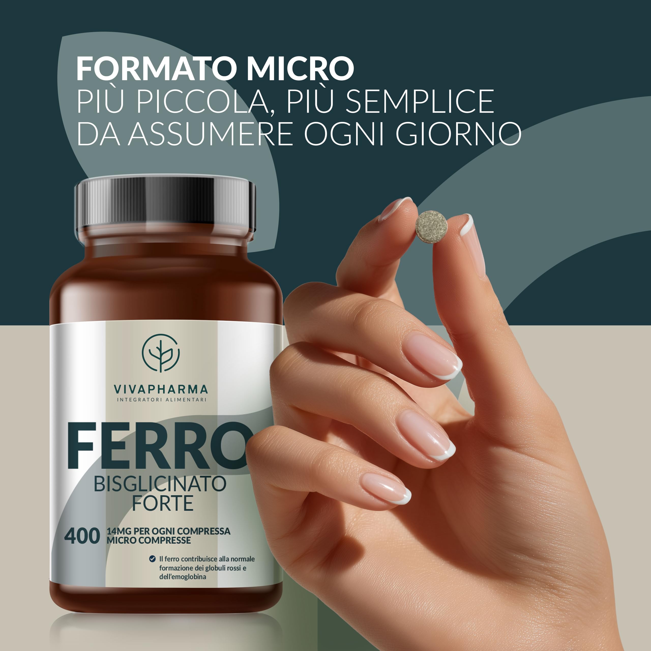Integratore Ferro Bisglicinato per Donne e Uomini, 400 Micro Compresse Vegane 14mg per Compressa (12+ mesi) Contribuisce al Normale Metabolismo Energetico, Senza OGM e Magnesio Stearato, Made in Italy