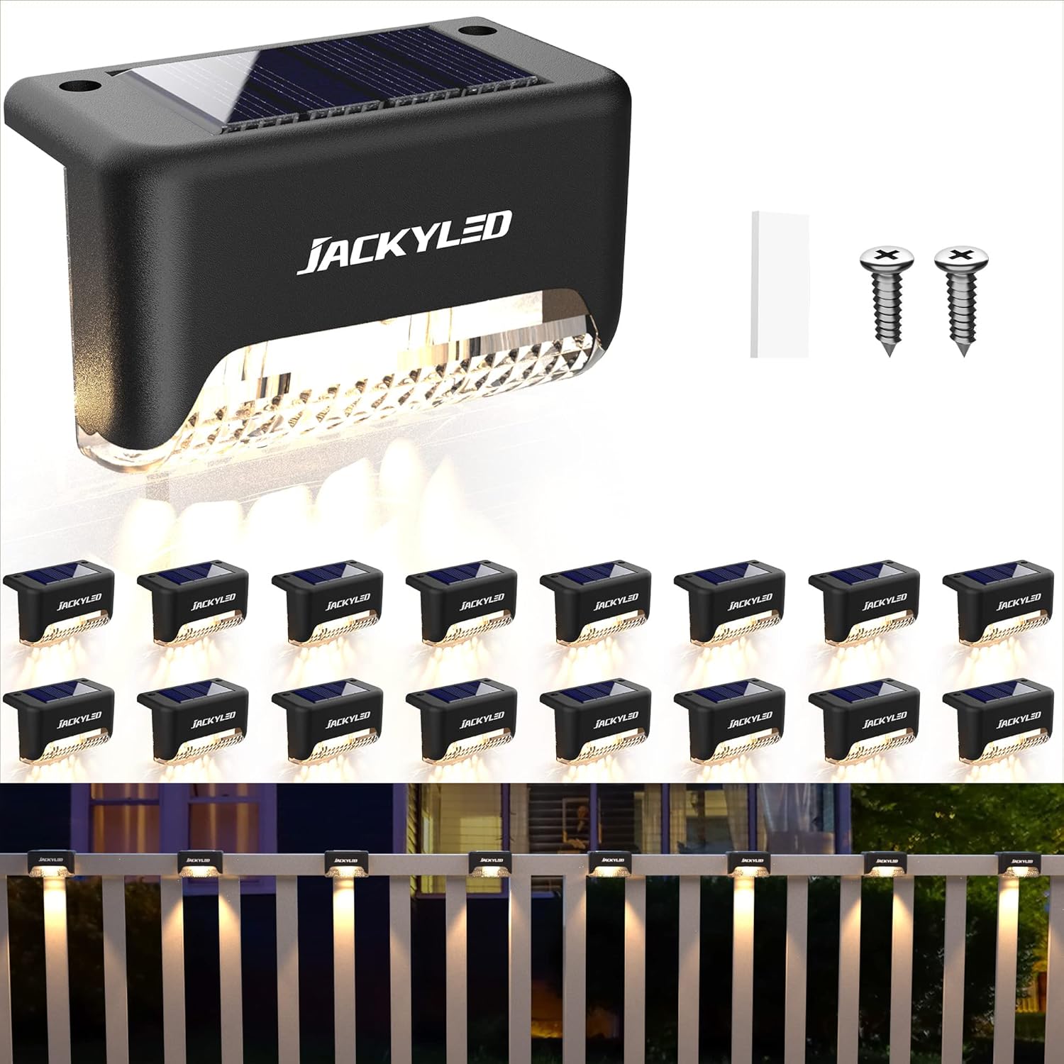 Solar Deck Lights Outdoor 16 Pack, JACKYLED Solar Step Lights Outdoor