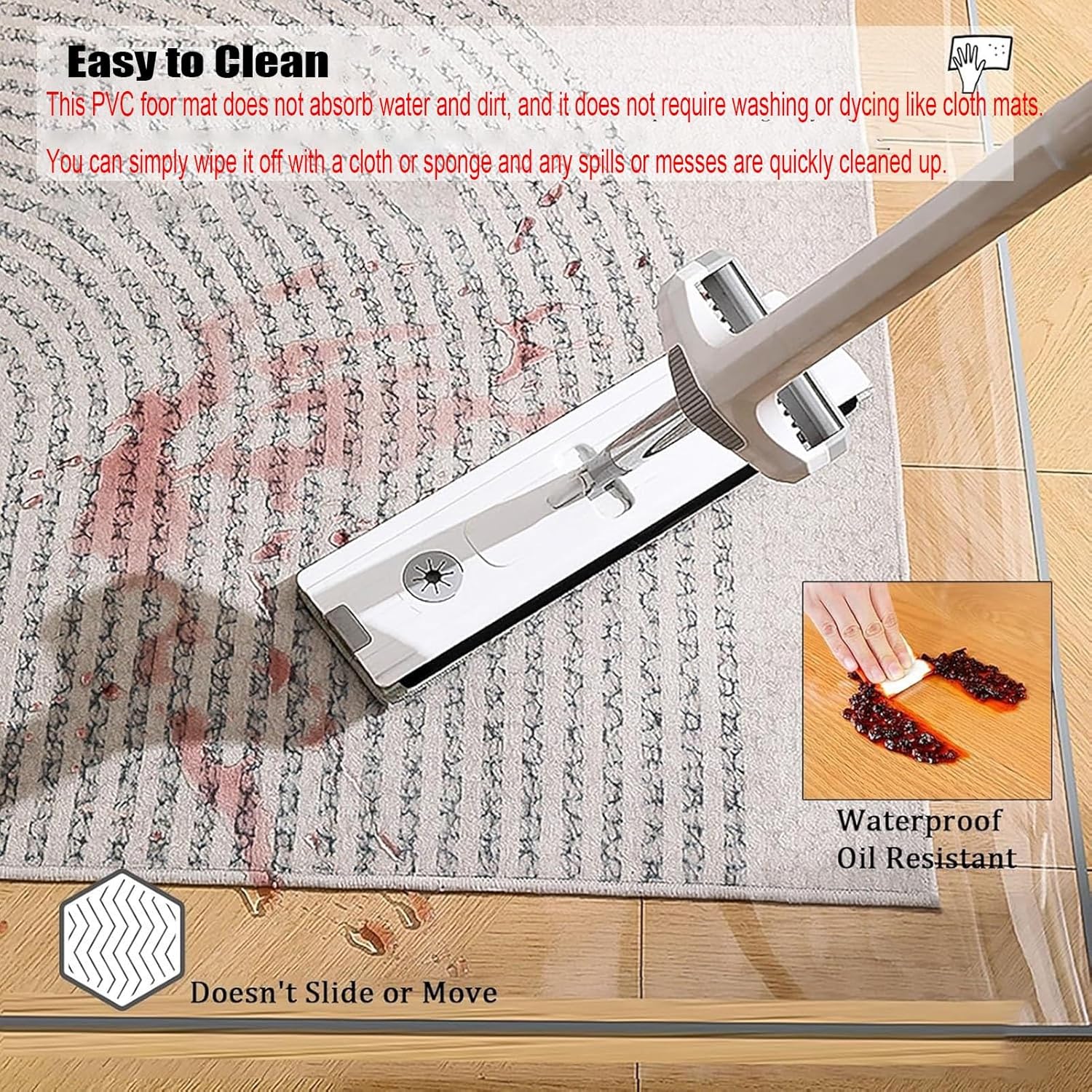 Clear Plastic Vinyl Rug Protector Cover Transparent Floor Protector Mat, Wear-Resistant Non-Slip Scratch-Resistant Clear Runner Rug for Table/Chair/Pet, Customizable Size(2x28ft/24x336inch)