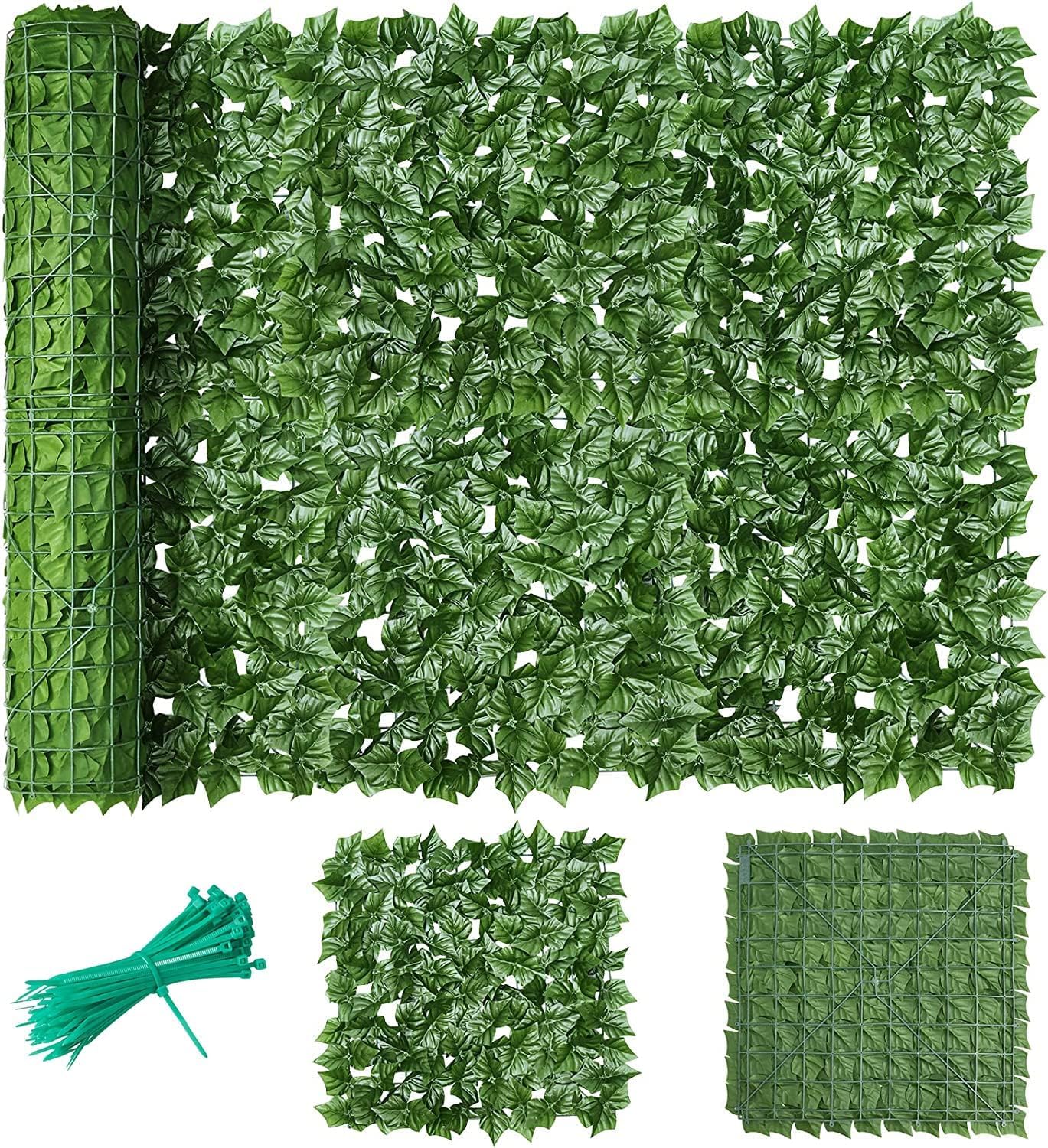Artificial Ivy Fence Screening, Fence Screening Trellis with Artificial Leaves Privacy Trellis Roll Cable Ties, Ivy Leaves Fence UV Fade Protected for Outdoor Garden Decor (1 x 6 Meter)