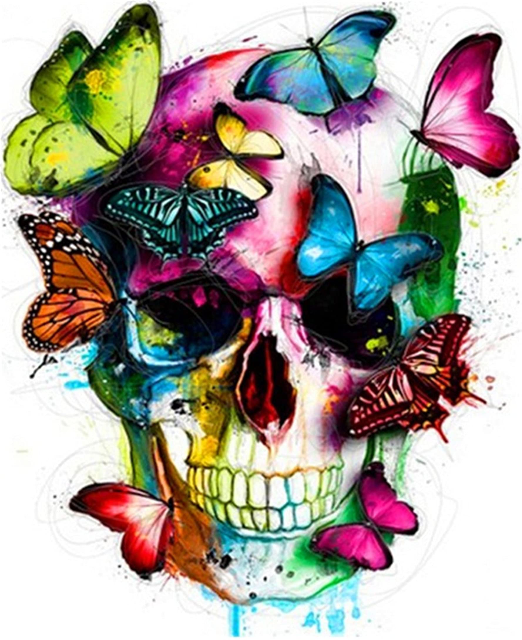 CaptainCrafts Paint by Numbers for Adults DIY Oil Painting Paint by Numbers with Canvas Acrylic Art Crafts House Decor 16x20 Inch (Frameless, Colorful Skull Butterflies) — image 1