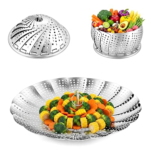 Sayfine Vegetable Steamer Basket, Premium Stainless Steel Veggie Steamer Basket for cooking - Folding Expandable Steamers to Fits Various Size Pot (Large(6.1" to 10.5"))