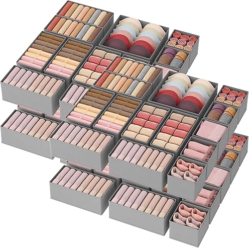 Miniatura 20 de Lifewit Organizador de cajones de ropa para armario, paquete de 24, 3 tamaños de ropa interior, divisores de cajón, contenedores plegables de tela