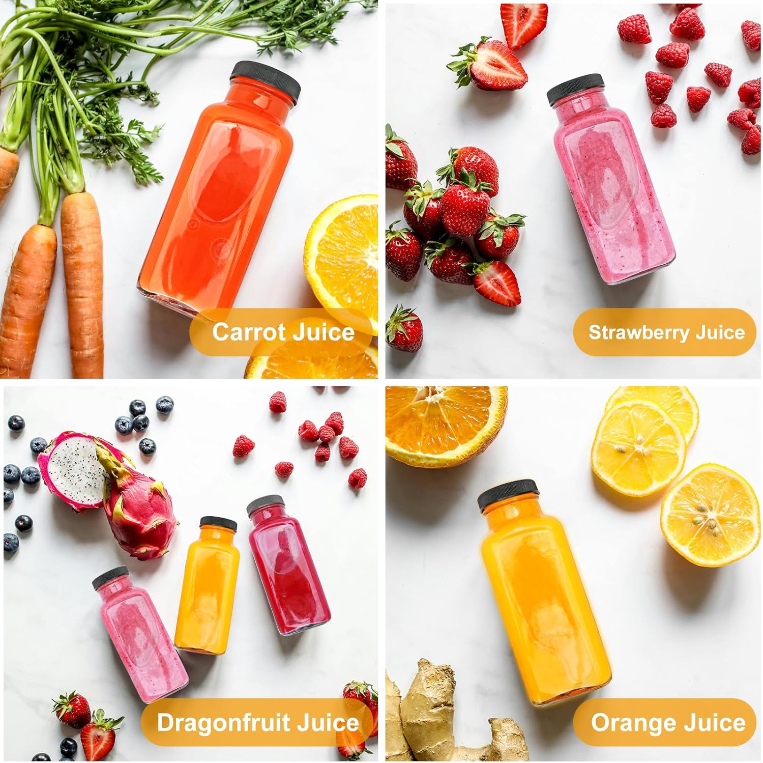 8oz Glass Bottles with lids,juice bottles gifts for women,8oz Glass Jars with LIds,glass water bottles. Kit includes Stainless Steels Straws,Two Types of lids,Cleaning Brush 3pcs - Image 5