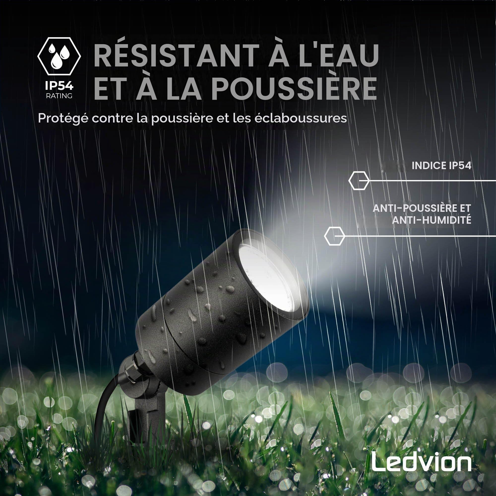 Ledvion Lot de 3 LED Extérieur Spot IP65 1W 6500K GU10 dimmable piquet