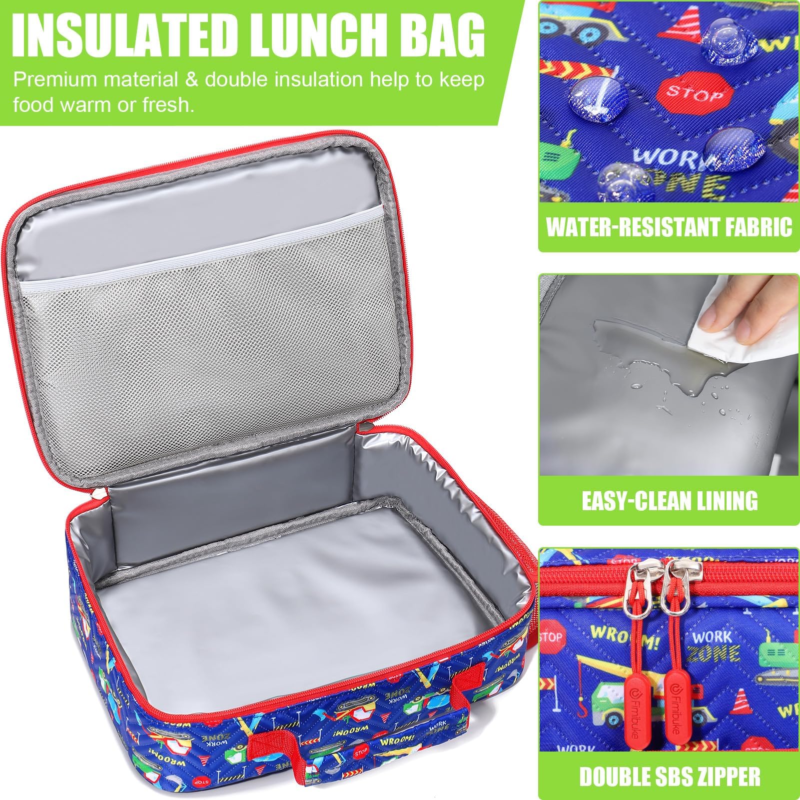 Fimibuke Contenitore per il pranzo Bento per bambini, con 4 scomparti, borsa termica, in acciaio inox, thermos sottovuoto per alimenti, set di utensili, regalo di compleanno per bambini dai 3 ai 12