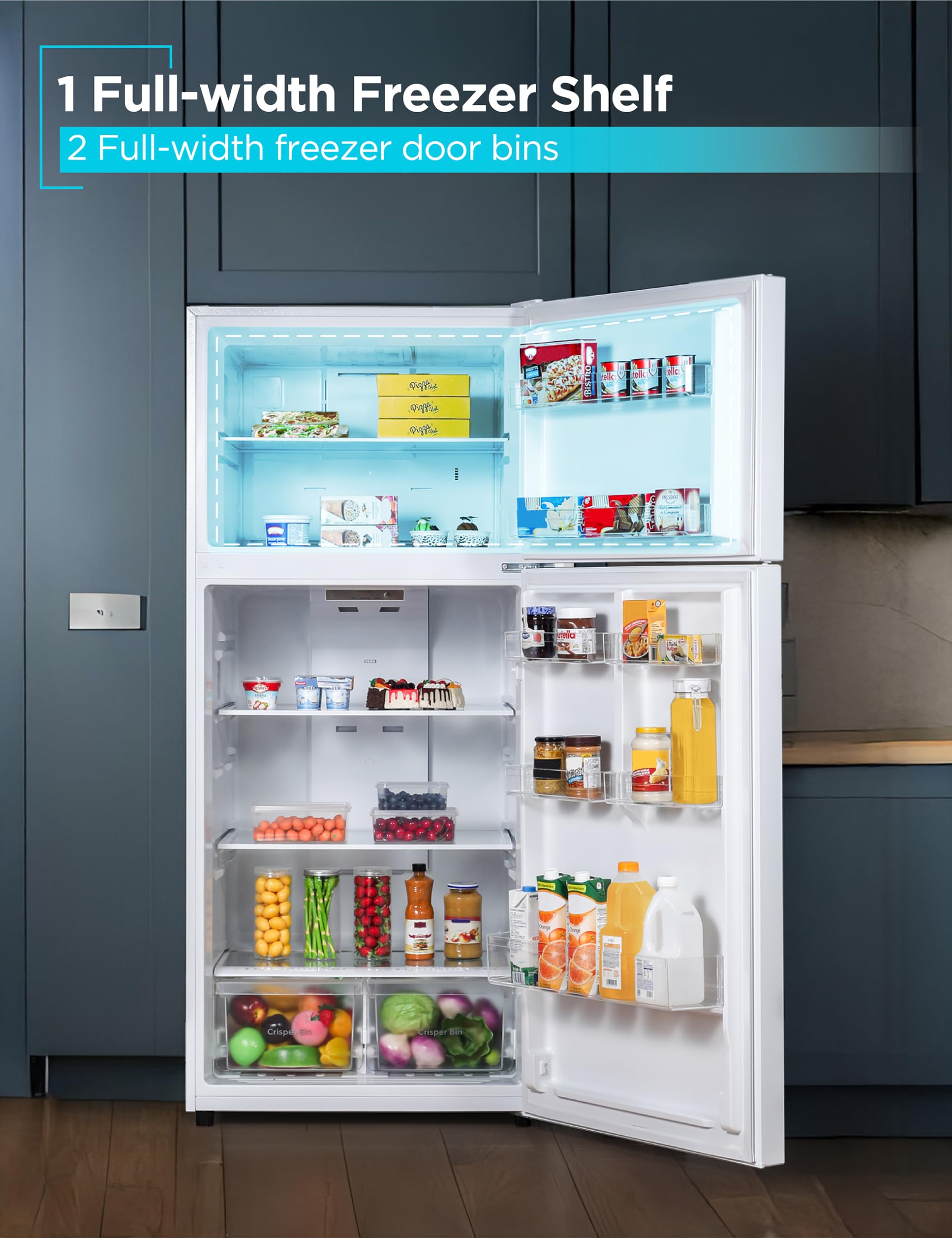 Black+Decker 18.1 Cu. Ft. Top Mount Refrigerator With Freezer, 2 Door Refrigerator With Top Freezer And Adjustable Temperature Control, Full Size Fridge, Energy Star Certified, Br1810hw, White on Fridge.com - View 5