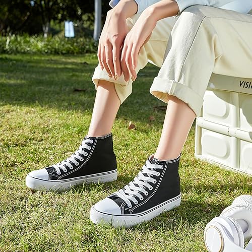Miniatura 2 de ZGR Zapatillas de lona con cordones para mujer, con parte superior alta, zapatillas casuales para tenis y caminar