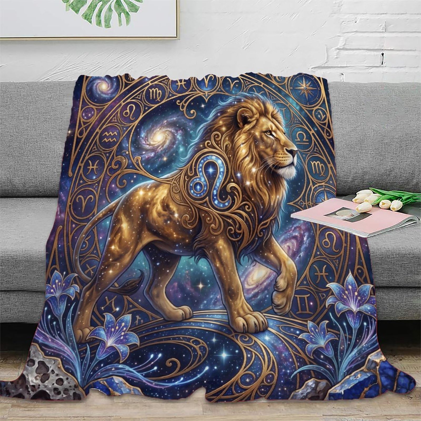 W7C8U2X3 Leo Zodiac Celestial for for Flannel Throw Blanket, Office Nap Use