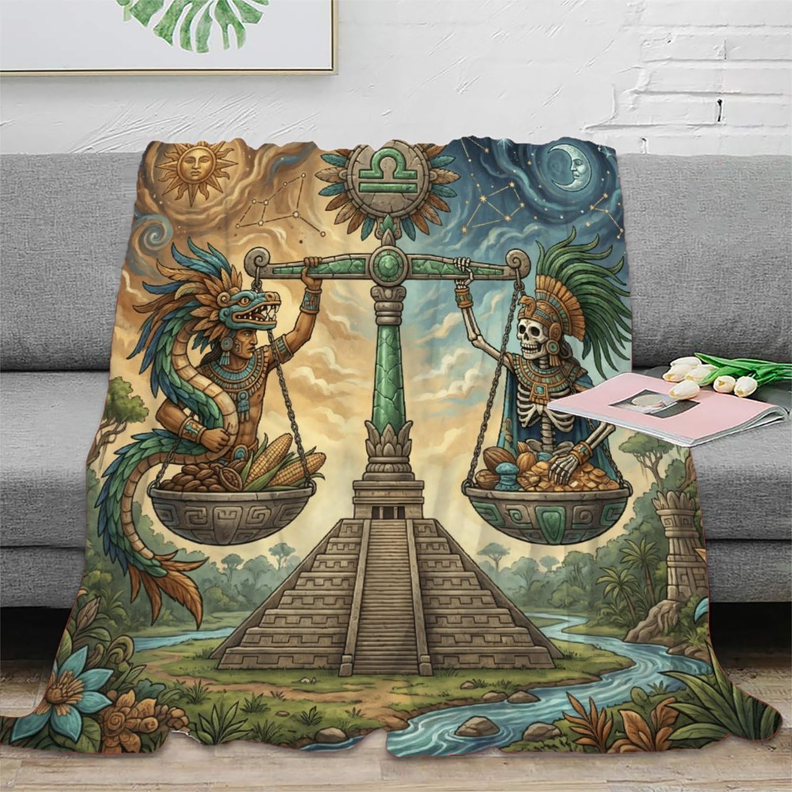 H3B8U2Y5 Zodiac Libra Aztec Art for Flannel Throw Blanket, Bedroom Nap Use