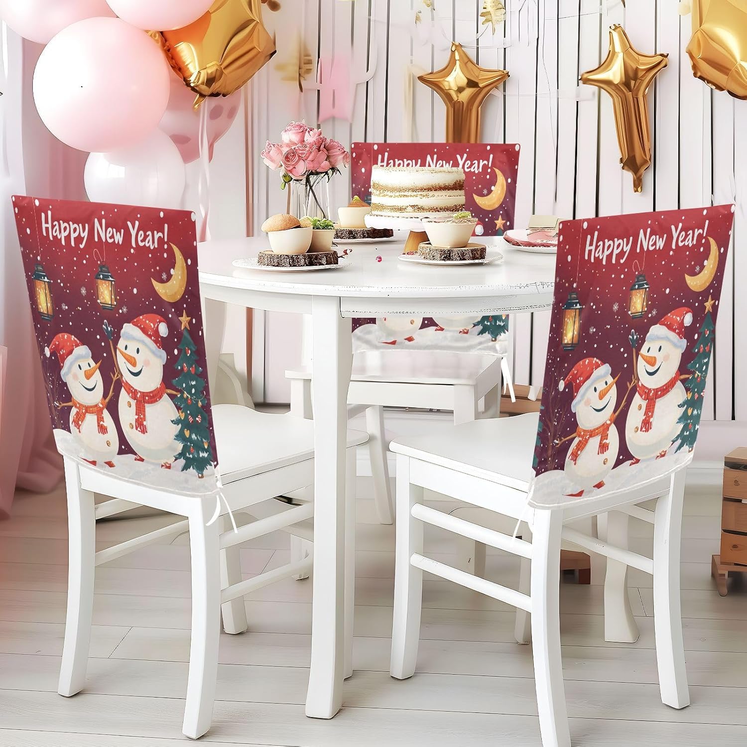MNSRUU Christmas Chair Back Cover for Dining Room,Snowman Chair Slipcovers Set of 6,Snowman Chair Cover for Kitchen Hotel Holiday Party Decor,108