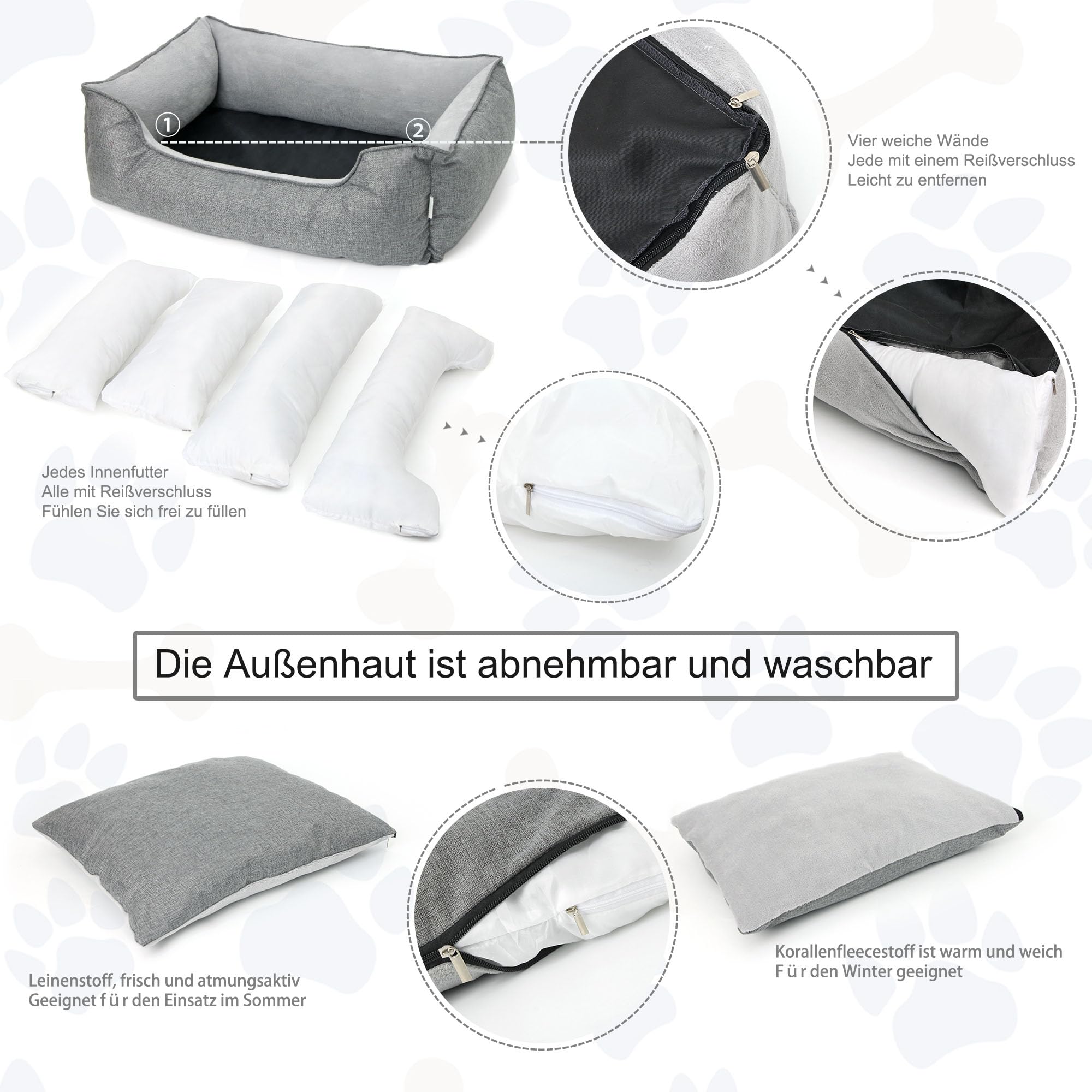 Lucky Sign Hundesofa Waschbar Orthopädisches Hundebett für Große & Kleine Hunde, Weiches Flauschiges Hundebett mit Abnehmbarem Bezug, 60x47x19cm - Grau