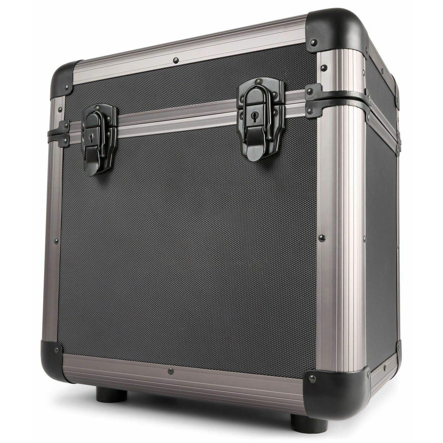 Power Dynamics RC80 Set 2 Estuches para Discos Vinilo, Capacidad 120 LPs, Tapa Desmontable y apilable, protección contra Polvo y Golpes, Acabado Titanio, Ideal para DJs y coleccionistas
