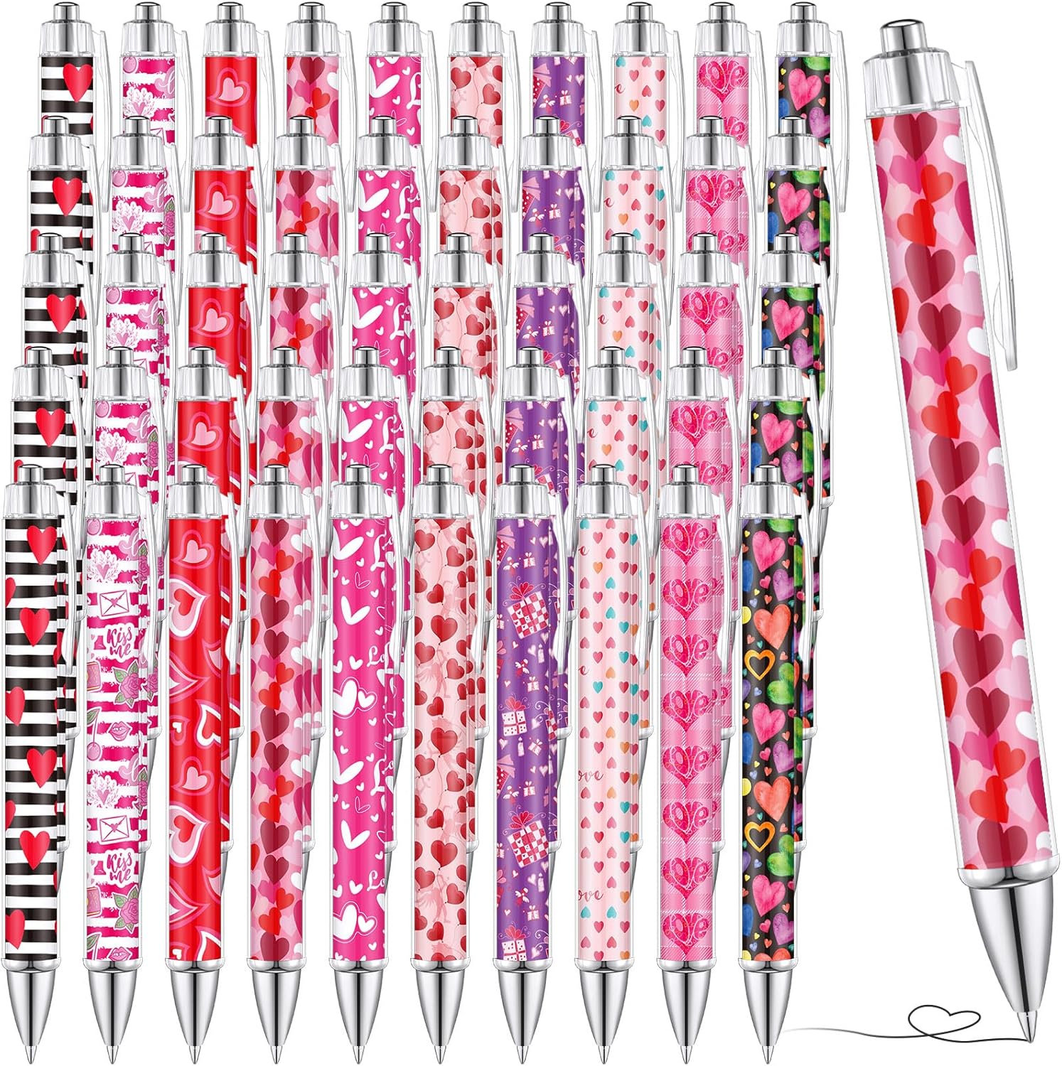Sayglossy 50 Pcs Valentine's Day Pens for Women Heart Retractable Ballpoint Pen, Valentine's Day Gifts, 1.00 mm Black Ink Writing Pens Journaling Gift for Office Home Party Supplies