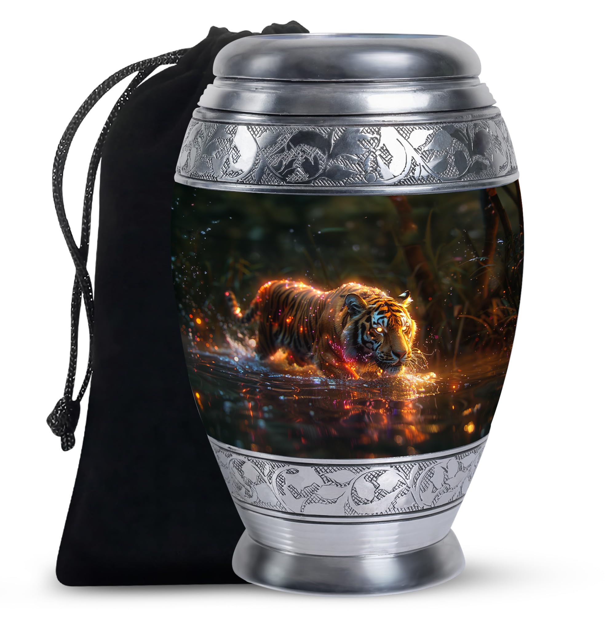YATHABHISA Memorial Urns for Human Ashes, Urns for Ashes, Burial Urn, Urn for Human Ashes, Urn for Ashes Adult Male & Female, Decorative Urns 10''_Black, Orange | Tiger Urn | Large Urns