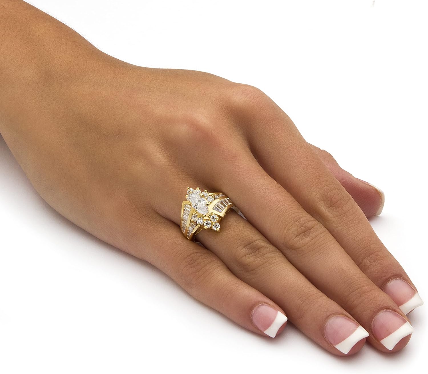 Palm Beach Jewelry 3.20 TCW Marquise-Cut Cubic Zirconia Ring in Gold-Plated Sterling Silver
