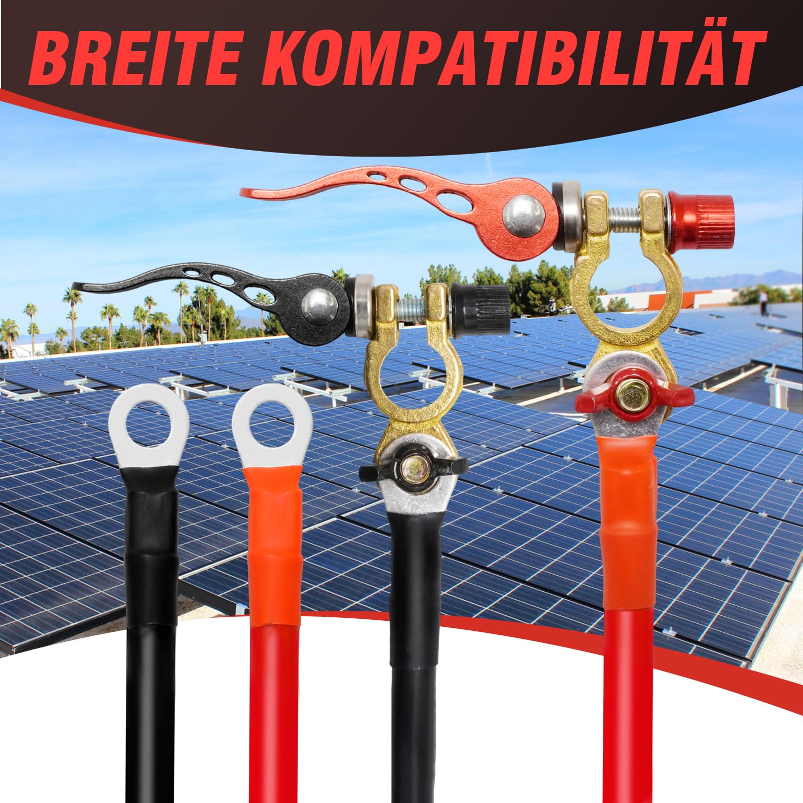 25mm² 100cm 3AWG Batteriekabel mit M8/M10 Ringkabelschuhen, 120A 300V Wechselrichter-Anschlusskabel, Kupferkabel für 12V/24V Autobatterie
