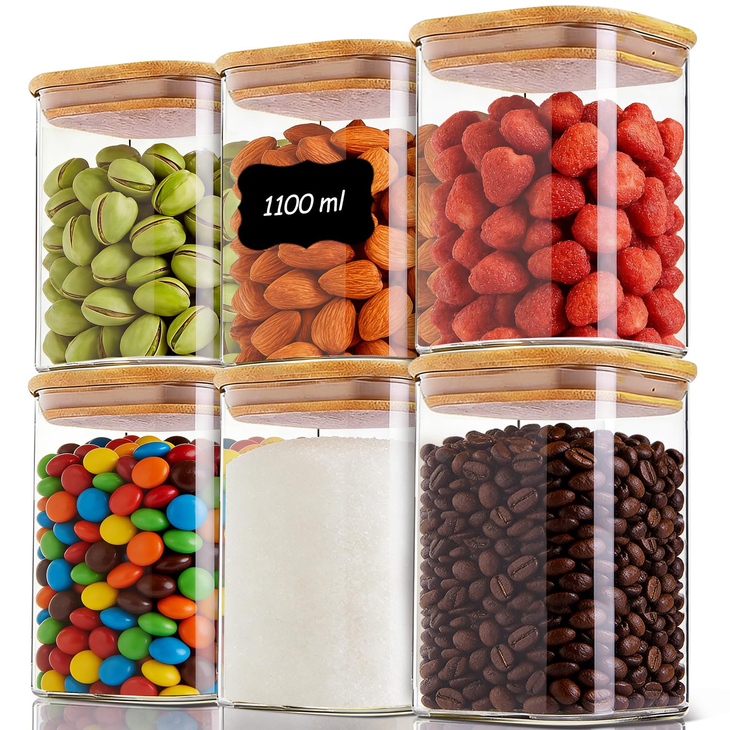 ComSaf 6er Set Vorratsgläser mit Deckel Luftdicht 1,1L – Glasbehälter mit Deckel & Vorratsgläser für Küchenorganizer, Küche Aufbewahrung & Organisation und Aufbewahrungsbox Küche