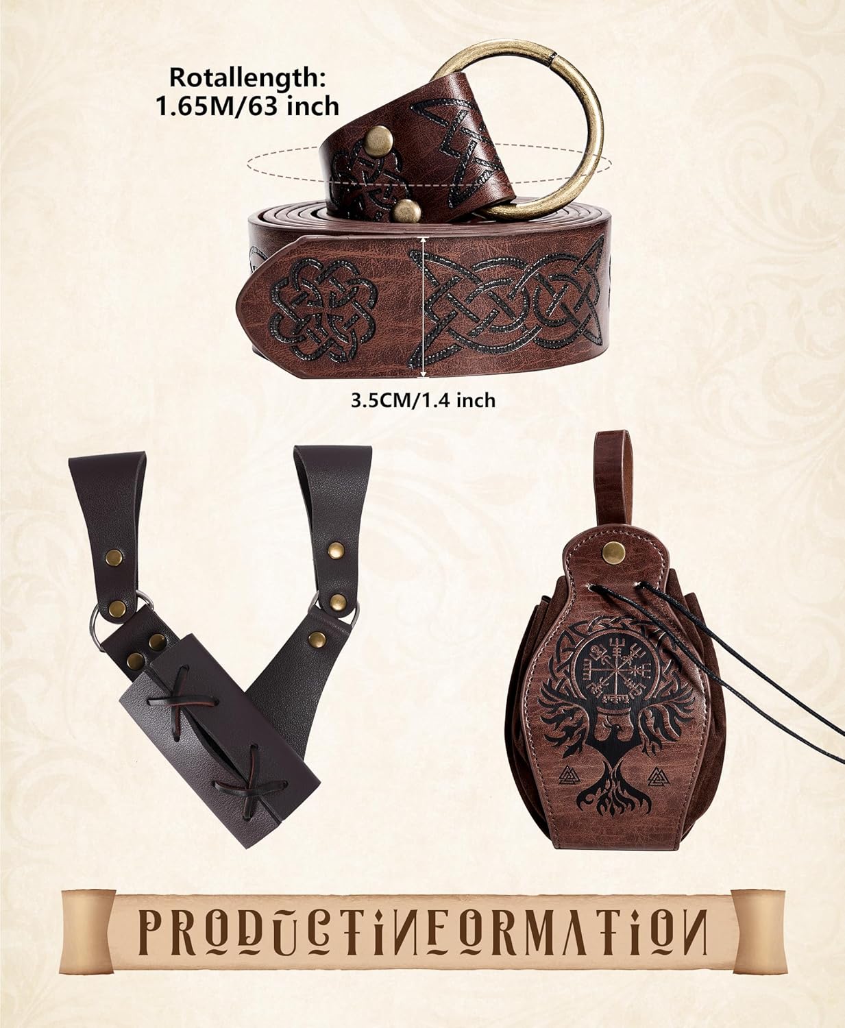 8 Pcs Men's Renaissance Costume Halloween Medieval Pirate Shirt Pant Viking Costume Accessories Set - Image 3