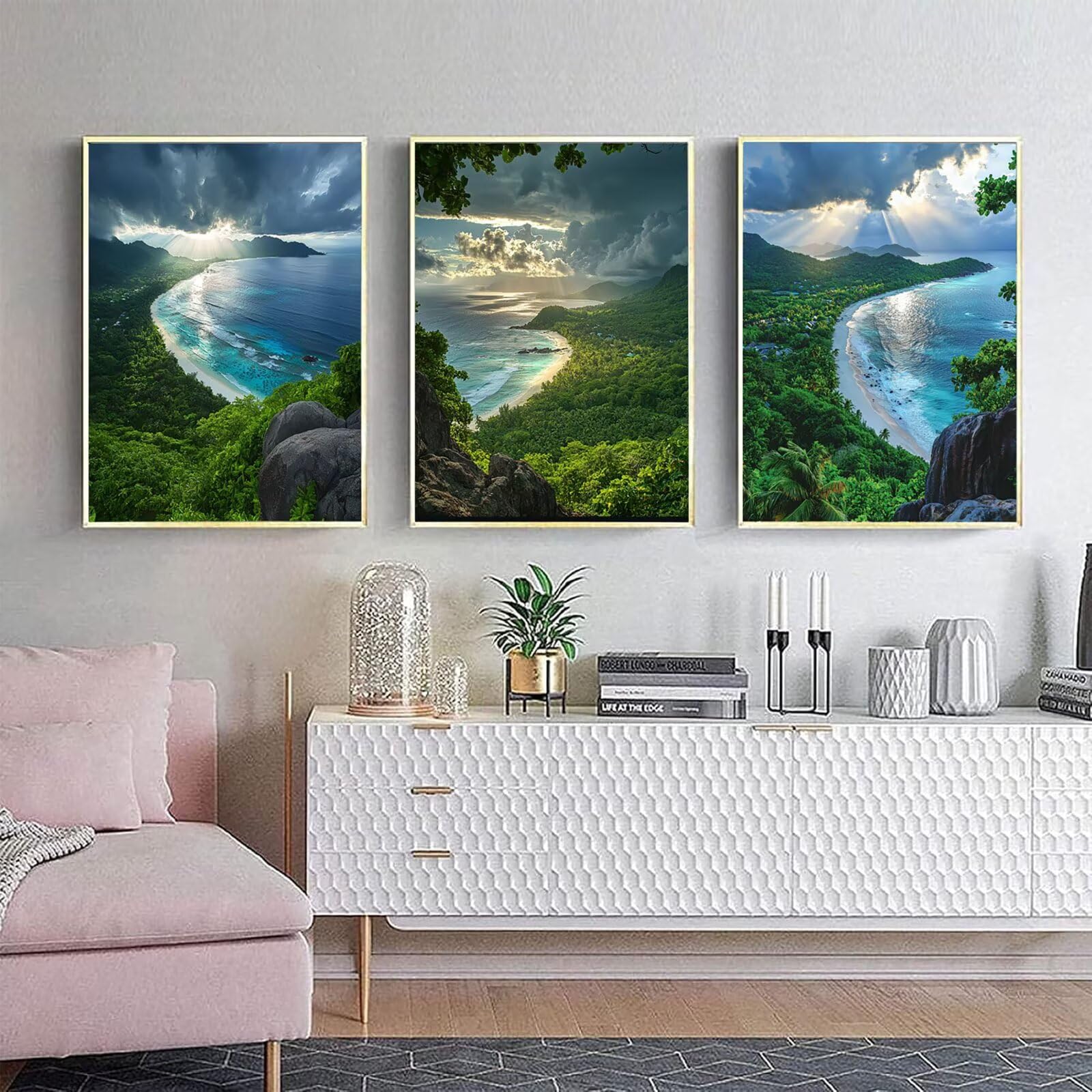Generico Cnyaunfi 3 Pezzi Oceano Pittura Diamante Fai-Da-Te, 5D Verde Diamond Painting Kit Completo per Hobby Creativi Adulti, Per La Decorazione Della Parete Di Casa 70x90cm YF-3146