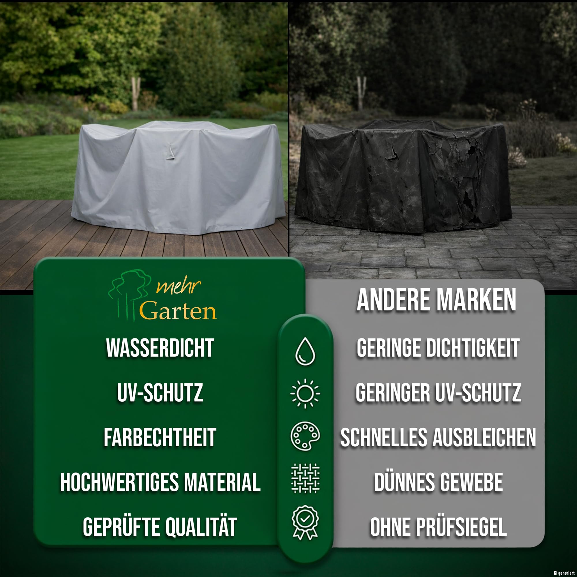 Abdeckung Gartenmöbel Sitzgruppe rund, Ø200x94 cm, 600D Oxford | wasserdicht, UV-beständig, reißfest und winterfest - robuste Schutzhülle für Gartentisch und Gartenstühle mit Kordelzug