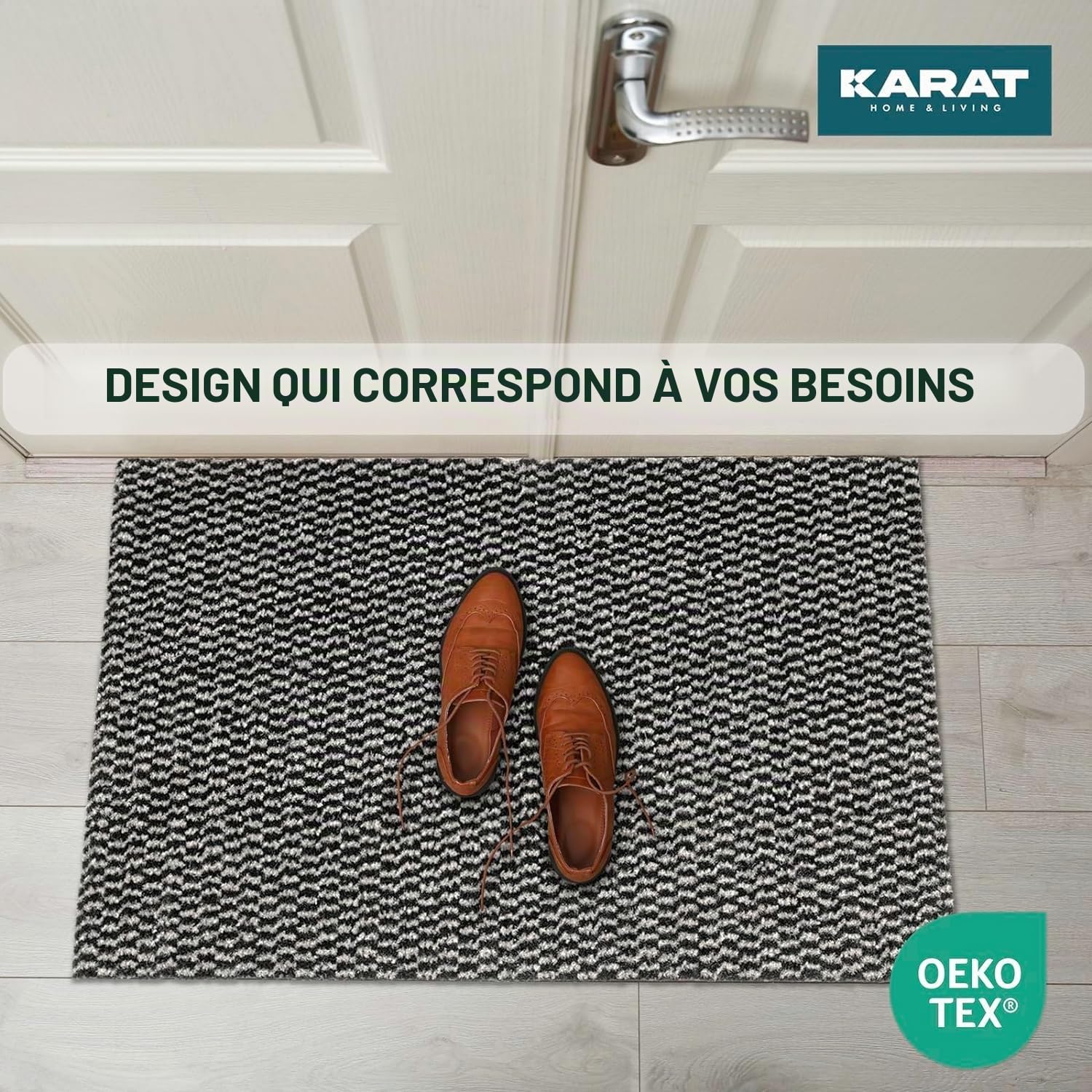 KARAT Tapis Anti-salissures Melange - Tapis de Porte pour l'intérieur et l'extérieur - Facile d'entretien - Antidérapant (Noir-Blanc, 200 x 150 cm)