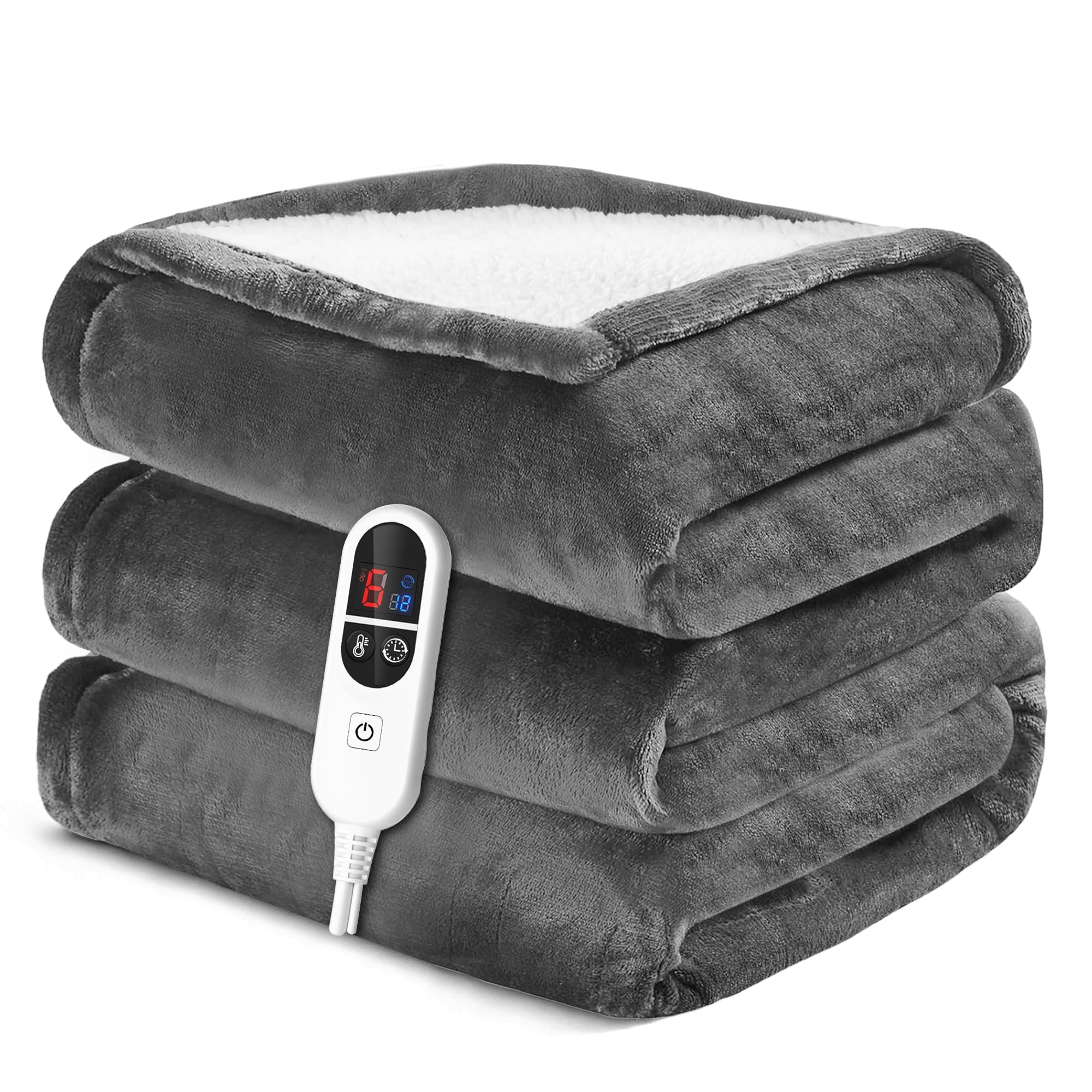 Airfish Heizdecke 180x130 cm – Kuschelweiche Premium-Decke mit 6 Heizstufen, 12h-Timer & Sicherheits-Auto-Off – Energiesparend & Waschmaschinenfest für Bett, Sofa, Homeoffice