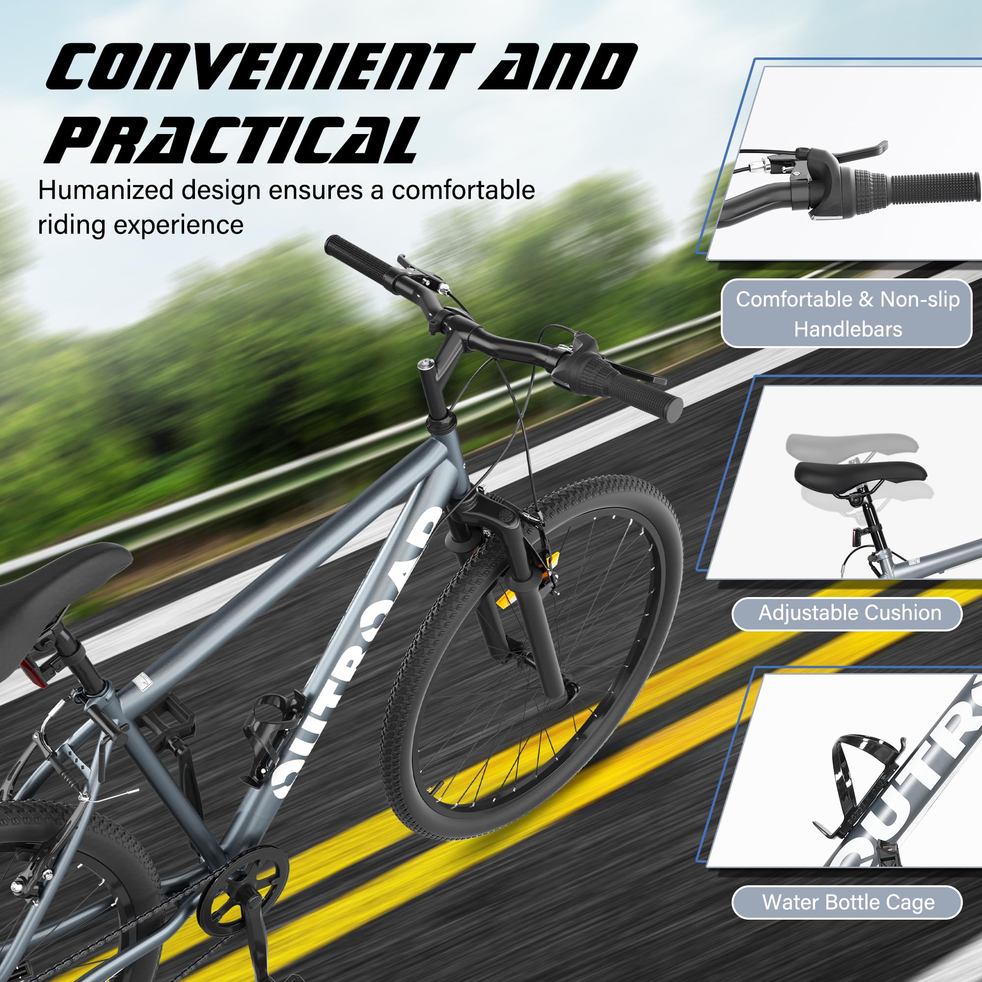 Betterland 26 Inch Mountain Bike, 7-Speed Adult Bike with Dual V Brakes, Outdoor Cycling Bike with High Carbon Steel Frame and Front Suspension, Adjustable Ergonomic Seat for Bicycle