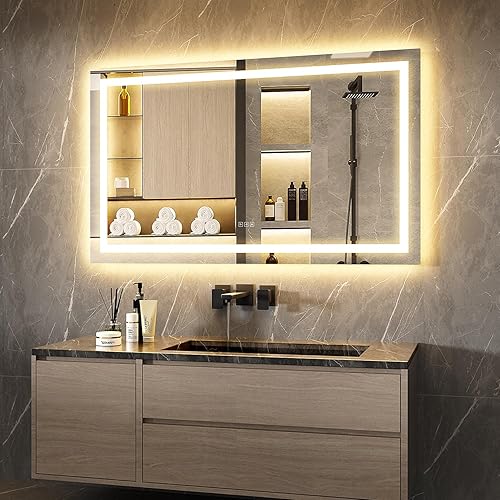 Espejo de baño LED, 28 pulgadas de largo x 20 pulgadas de ancho, varios tamaños opcionales, espejo de tocador con retroiluminación y luz frontal,