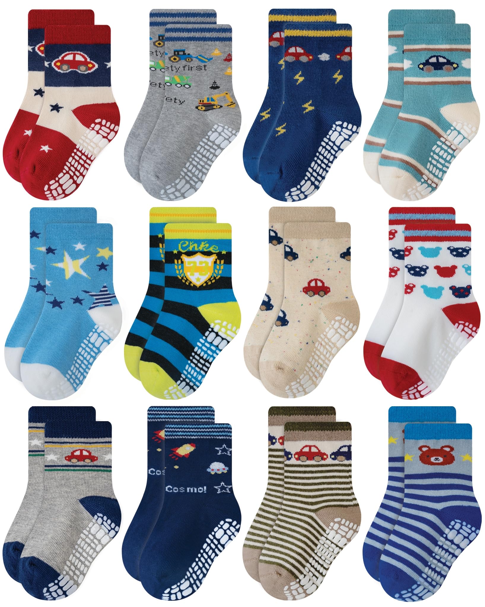 RATIVE Calcetines de algodón antideslizantes para niños y niñas con agarres