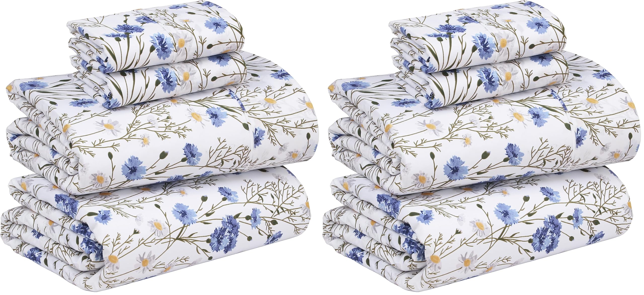 RUVANTI 100% Cotton Percale Sheets Queen Size, Sweet Pea (Pack of 2)