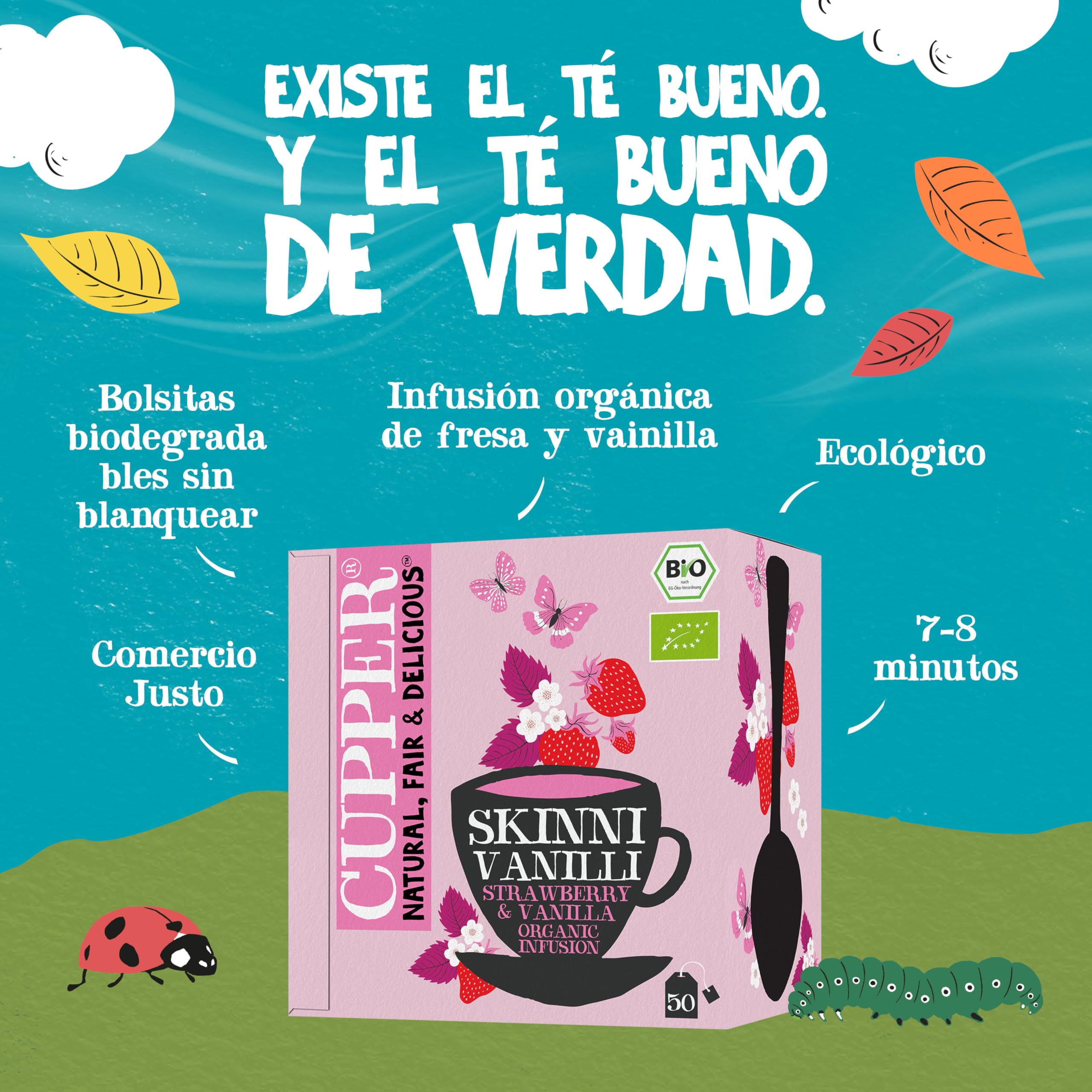 CUPPER Bolsitas de Infusiones Ecológicas Fresa y Vainilla 50 uds Sin Azúcares Añadidos Vegano