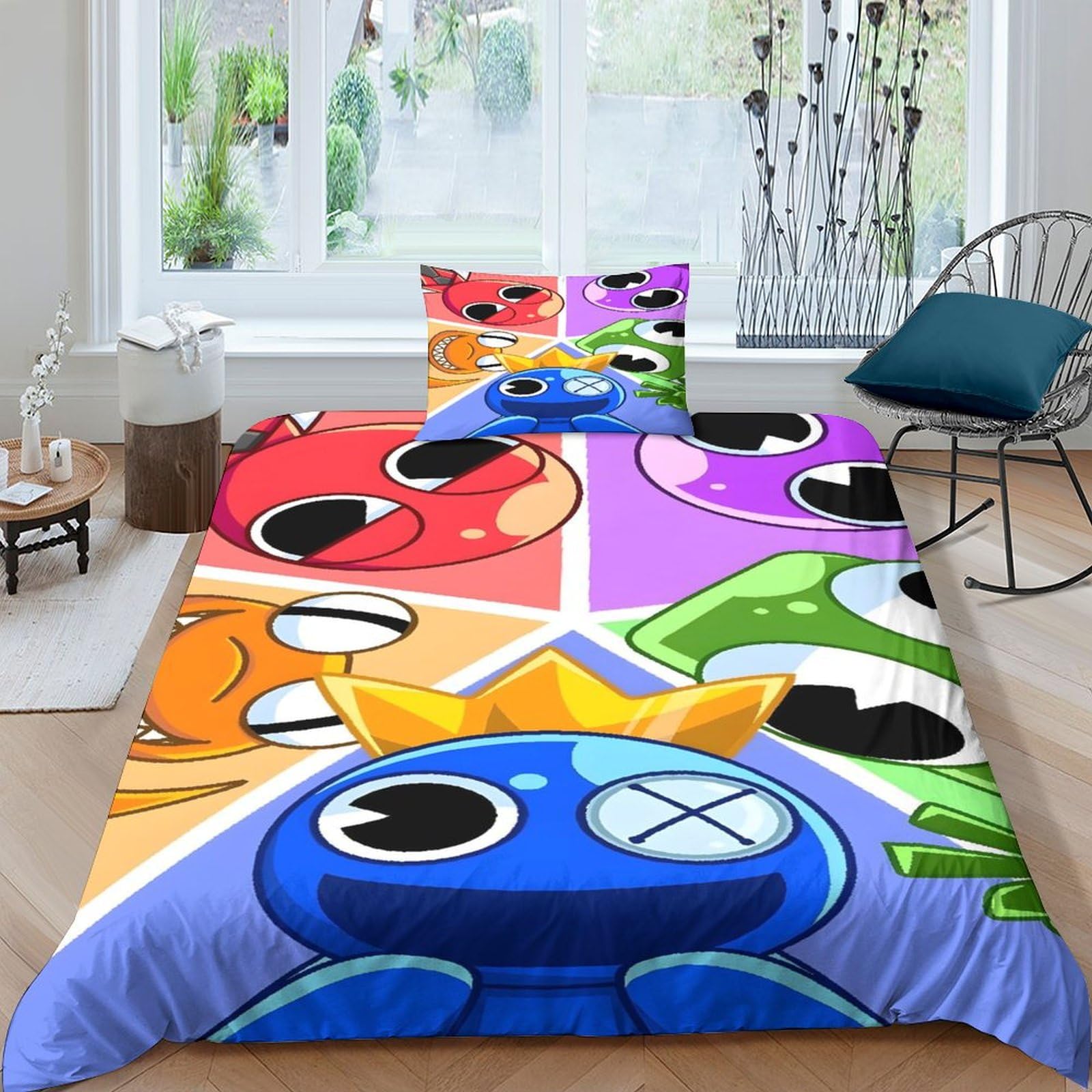 GDEKCIEAS Rainbow Friends 2Pcs Bedding Set for Kids,Duvet Cover with Soft Comforter,Ultra Soft Microfiber Quilt Cover for Boys,Girls,Teens,Adults, Breathable,Zipper Single（135x200cm）