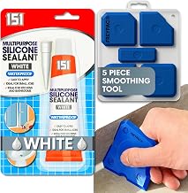 151 White Waterproof Silicone Sealant with 5 Piece Sealant Smoothing Tool Finishing Kit, Perfect for the Bath, Shower, Tiles, Aquariam Repairs, 70g, FREYPAC Bundle