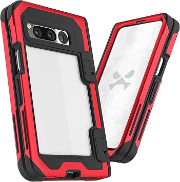 Ghostek ATOMIC スリム Google Pixel フォールドケース クリア レッドアルミニウムメタルバンパー フルヒンジ 保護 プレミアム 頑丈 高耐久 耐衝撃 携帯電話カバー 2023 Google Pixel Fold 7.6インチ 用 レッド