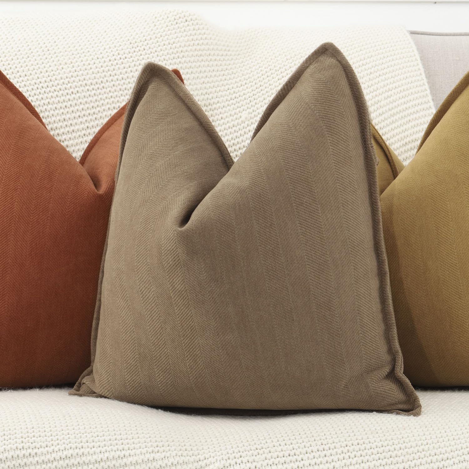 Madizz Textured Chenille Cushion Covers Set of 2 Super Soft Decorative Throw Pillow Covers Boho Pillowcases Modern Home Decor for Sofa Bedroom 20x20 inch - Image 2