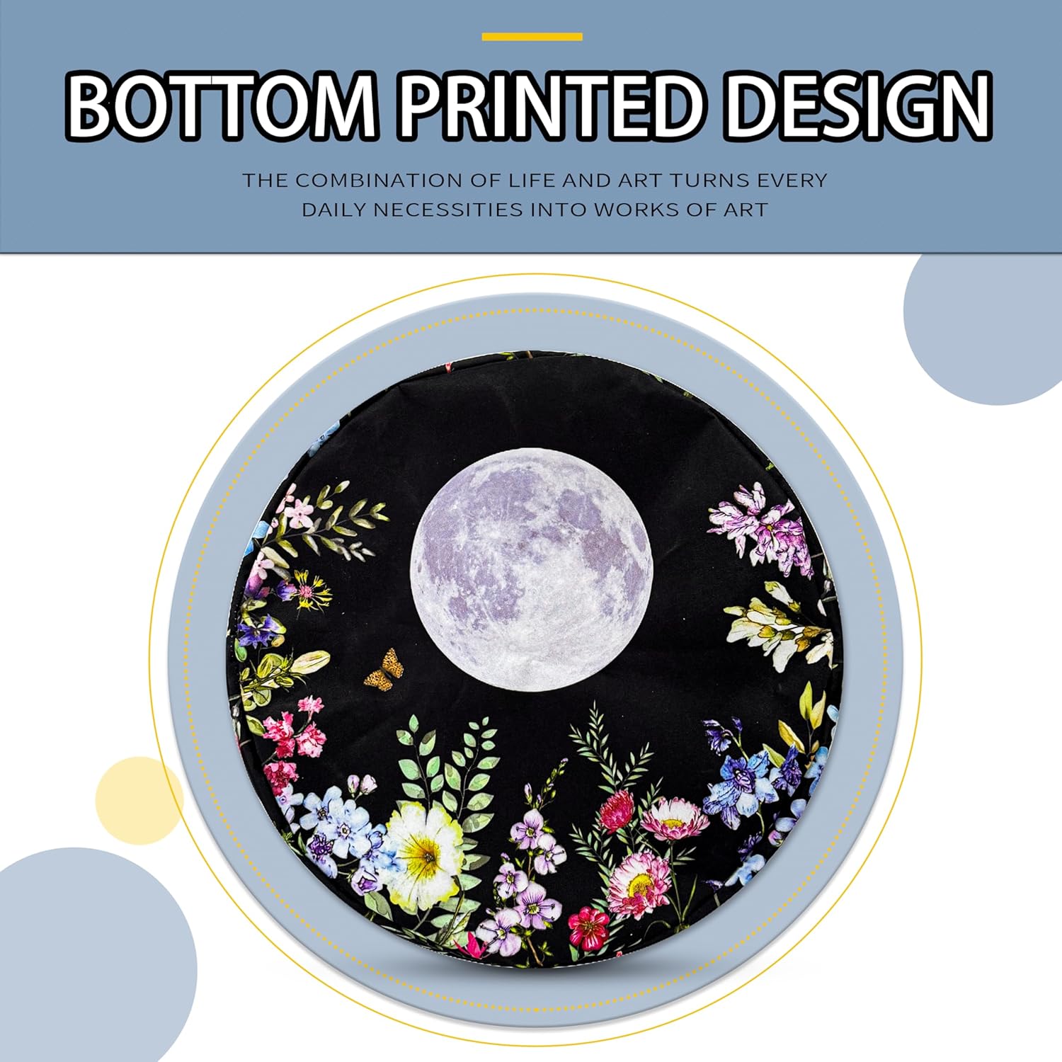 Full Moon Laundry Basket Colorful Flowers Foldable Oxford Cloth Funny Tote Bag Laundry Hamper Clothes Storage Bucket Toy Organizer For Bathroom/Laundry Storage/Bedroom 18.9x16.5 Inch