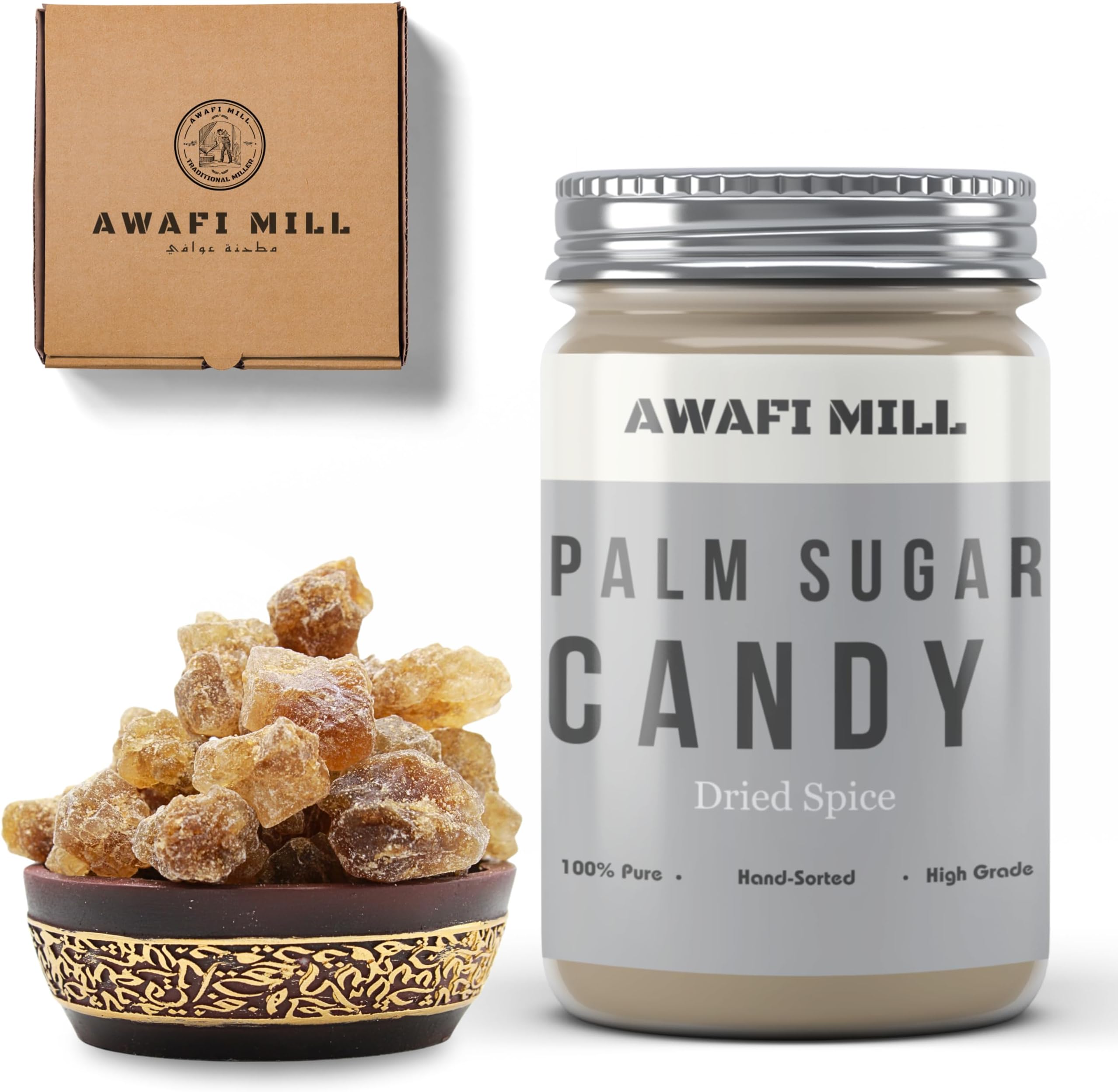 AWAFI MILL Natural Palm Sugar Crystals (Panam Kalkandam) - 100% Pure and Organic Sweetness (Bottle of 200 gram / 7 Oz)