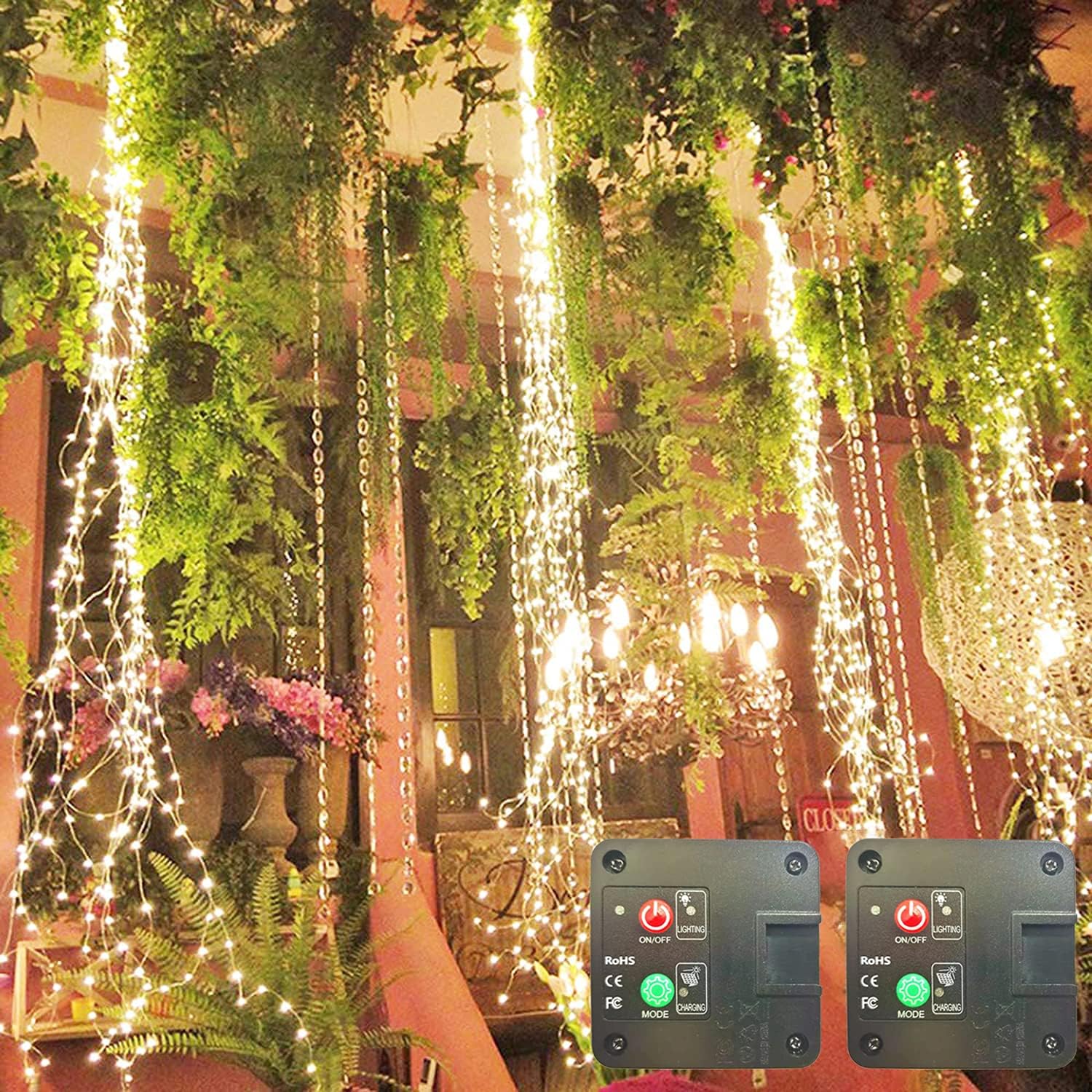 220 LED 2PACK Solar Firefly Bunch Lights, 8 Flashing Modes , Fairy Copper Wire Waterproof String Lights, Decorative Vine Solar Watering Can Lights, Outdoor Garden Christmas Decor Lights (Warm White)
