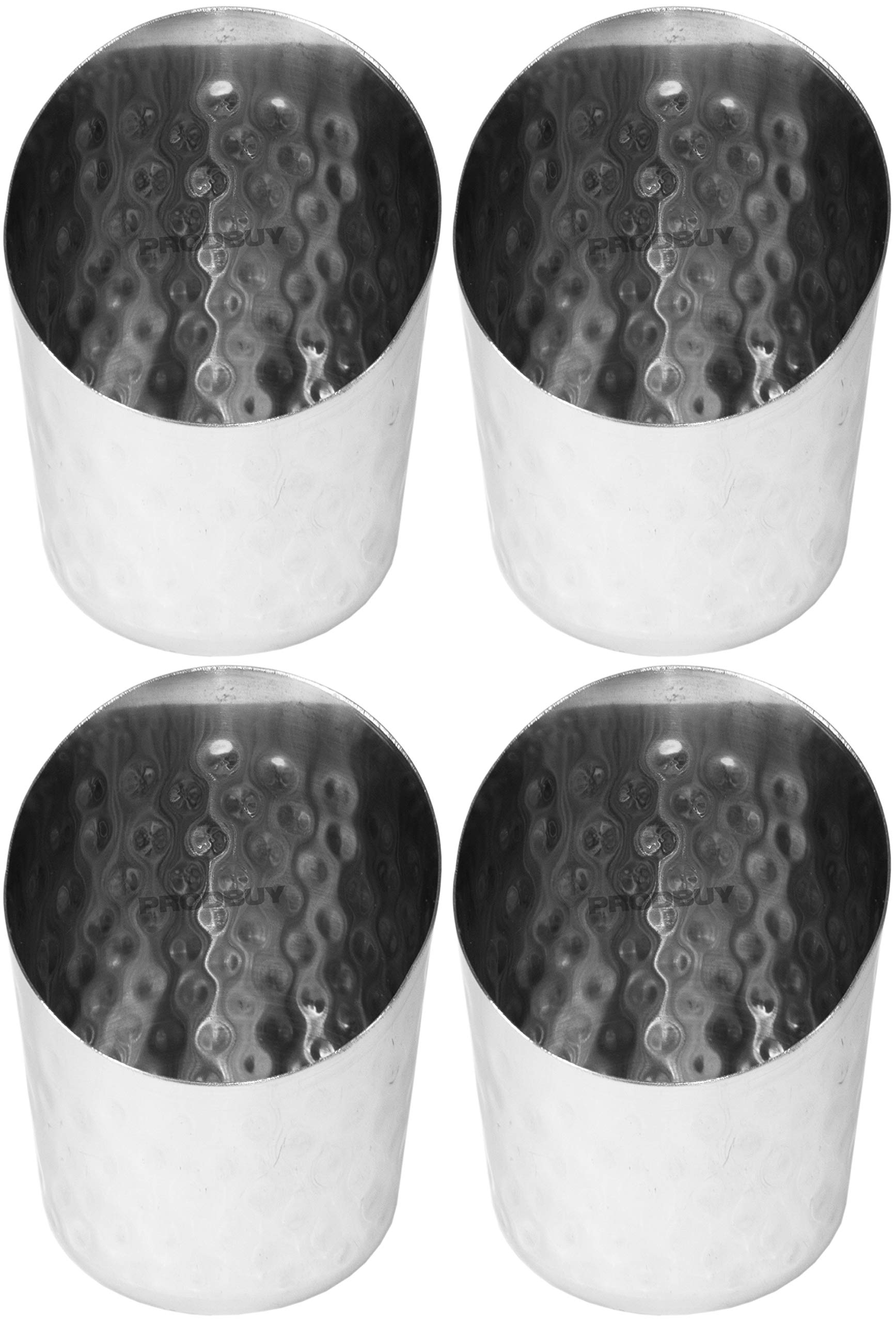 4 x Hammered Stainless Steel 8.5cm (Dia) x 10.5cm (H) Side/Chip/Fries Serving Dishes/Bowls
