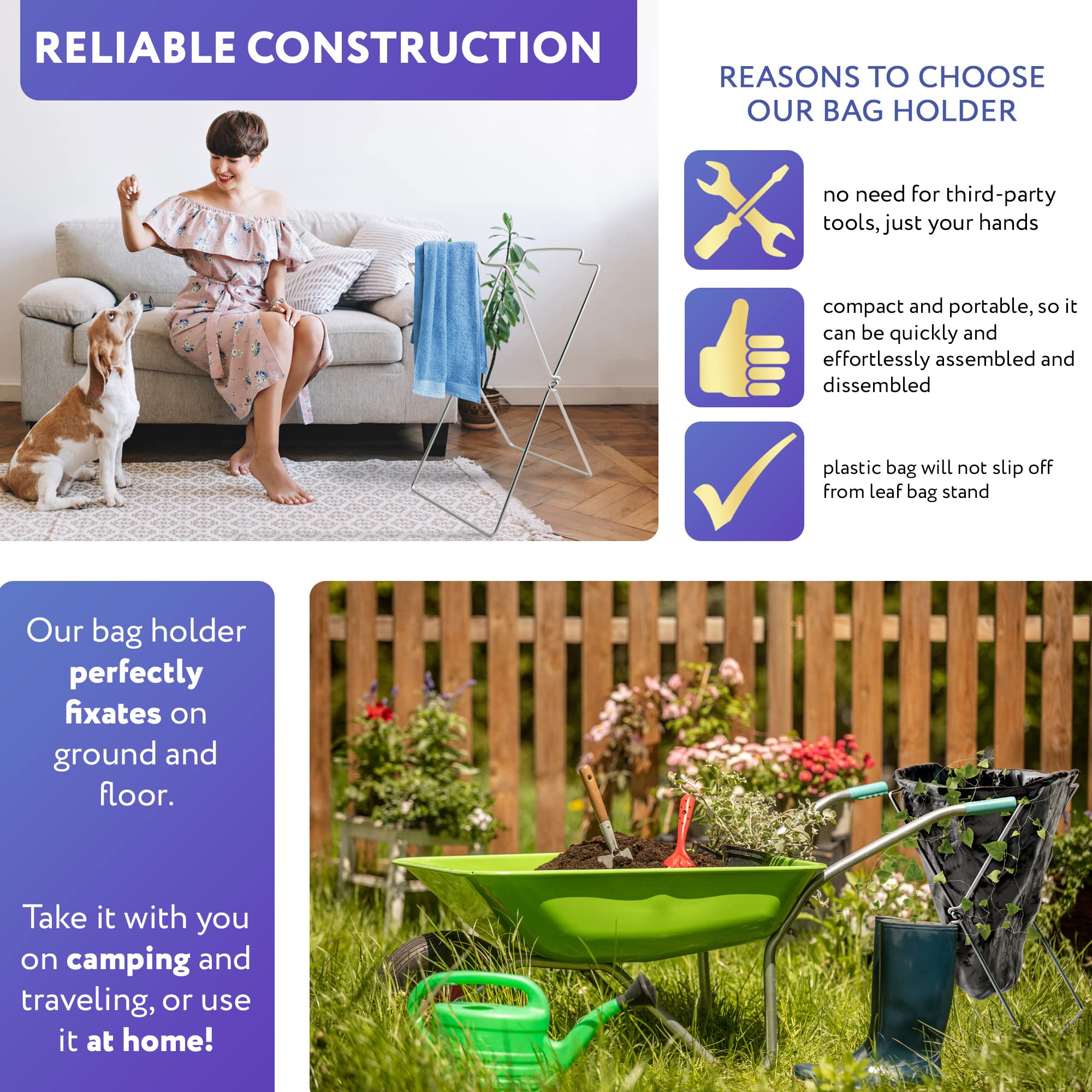 APQ Leaf Bag Holder Stand 18 x 14 x 32. X-Frame Portable Trash Bag Holder Outdoor. Metal Folding Trash Bag Holder. Trash Bag Stand Holder for Garden, Laundry, Yard